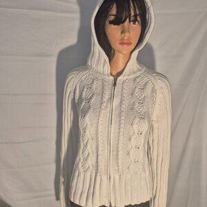 AMERICAN EAGLE OUTFITTERS Hooded Knit sweater, zippered. white in size XL